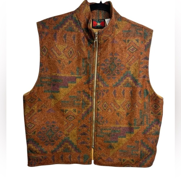 Vintage Jackets & Blazers - VTG Y2K Western Five Star by Roper Aztec Print Zip Front Vest Large
